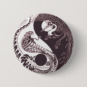 Yin Yang Animal Art, Snake vs Bird 6 Cm Round Badge