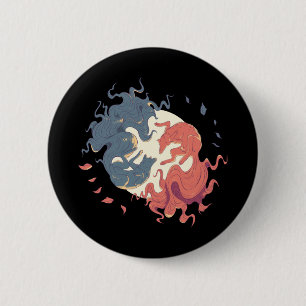 Yin Yang Animal Art, Spirit wolves 6 Cm Round Badge