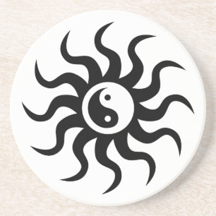 Yin-Yang Aztec Sun-Black/White Coaster