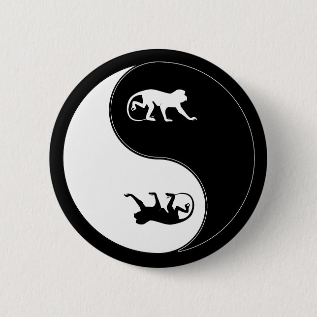 Yin Yang Baboon 6 Cm Round Badge (Front)