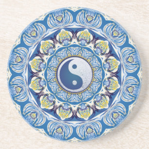 Yin Yang Balance Life Blue Yellow Mandala Coaster