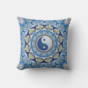 Yin Yang Balance Life Blue Yellow Mandala Cushion