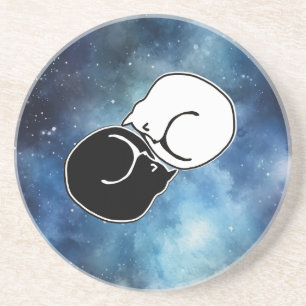 Yin Yang Black and White Cats Kittens Curled Up Coaster