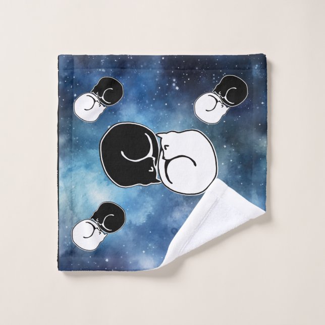 Yin Yang Black and White Cats Kittens Curled Up Wash Cloth (Wash Cloth)