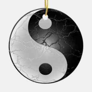 Yin Yang Black and White Ceramic Tree Decoration