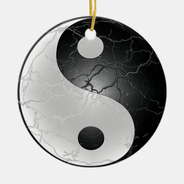 Yin Yang Black and White Ceramic Tree Decoration (Front)