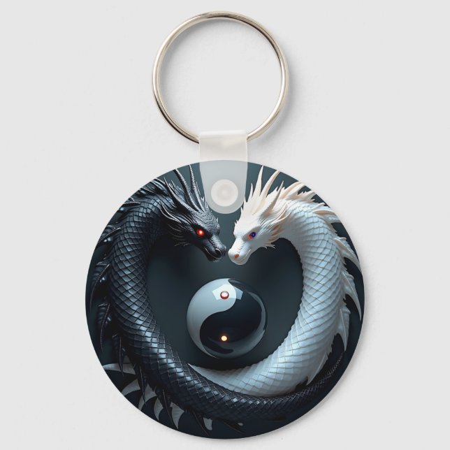 Yin Yang Black and White Dragons Key Ring (Front)
