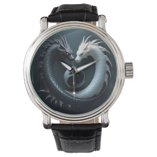 Yin Yang Black and White Dragons Watch