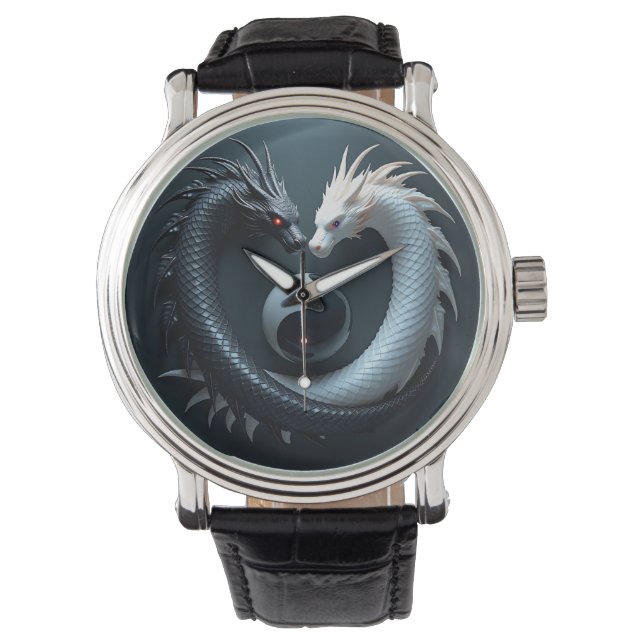 Yin Yang Black and White Dragons Watch (Front)
