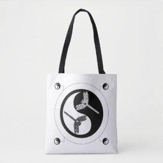 Yin Yang Black and White Figure 8 Dragonflies Tote
