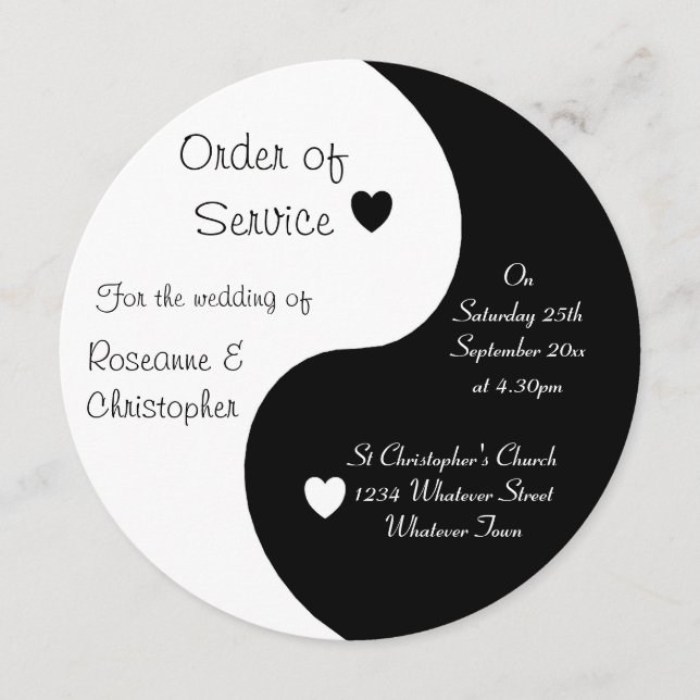 Yin Yang Black And White Hearts Program (Front)