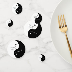 Yin Yang Black And White Hearts Wedding Confetti