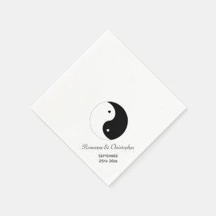 Yin Yang Black And White Hearts Wedding Napkin