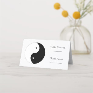 Yin Yang Black And White Hearts Wedding Place Card