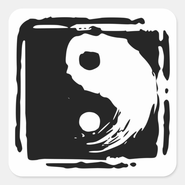 Yin Yang, Black and White Square Symbol, Sticker (Front)
