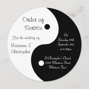 Yin Yang Black And White Wedding Order Of Service Program