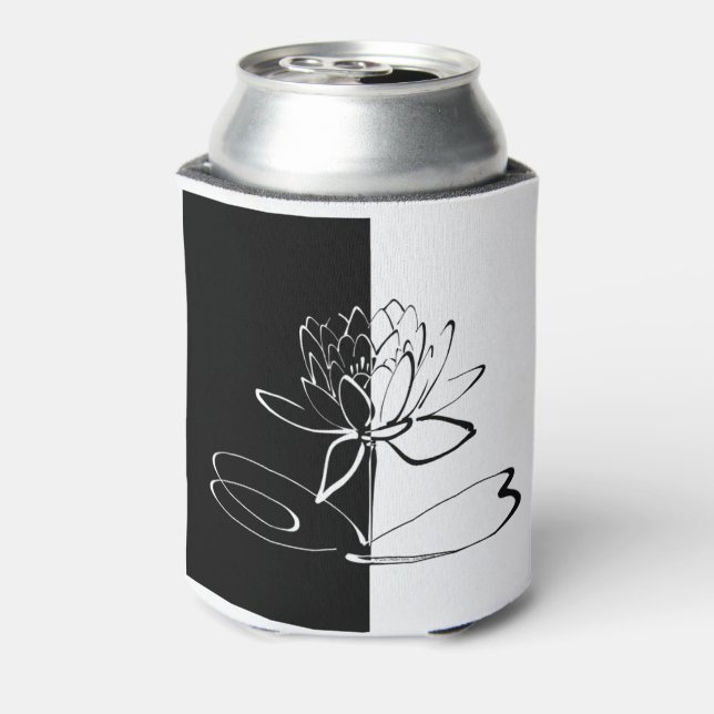 Yin Yang Black White Lotus Blossom Can Cooler (Can Back)