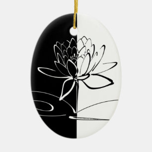 Yin Yang Black White Lotus Blossom Ceramic Ornament