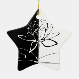 Yin Yang Black White Lotus Blossom Ceramic Tree Decoration