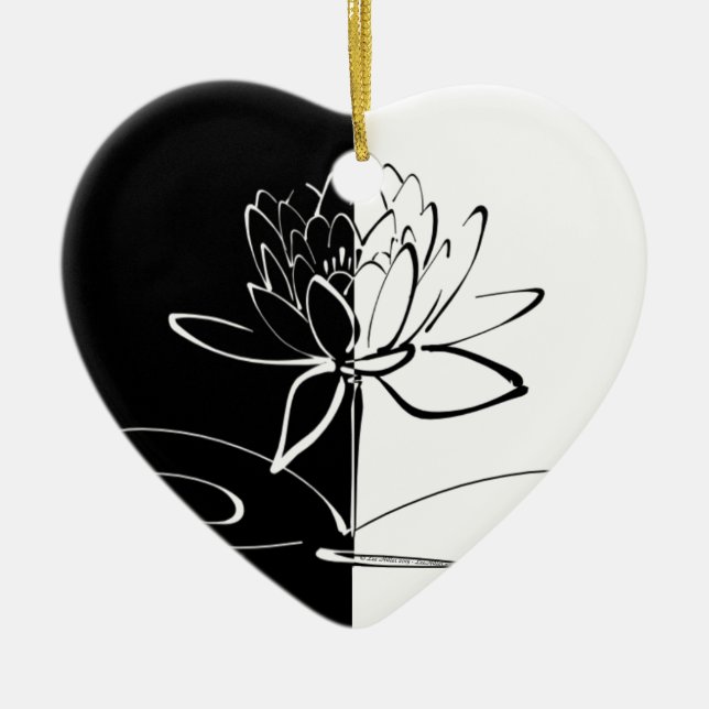 Yin Yang Black White Lotus Blossom Ceramic Tree Decoration (Front)