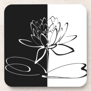Yin Yang Black White Lotus Blossom Coaster