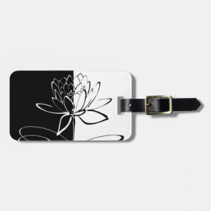 Yin Yang Black White Lotus Blossom Luggage Tag