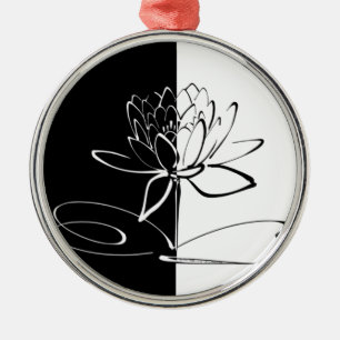 Yin Yang Black White Lotus Blossom Metal Ornament