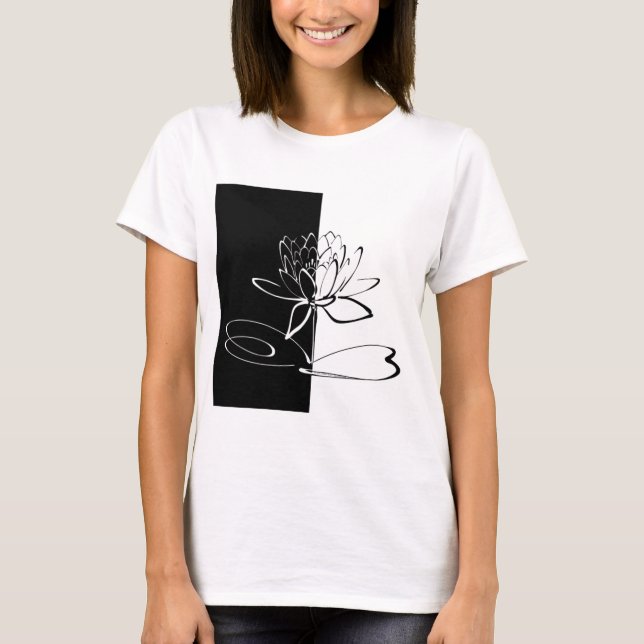 Yin Yang Black White Lotus Blossom T-Shirt (Front)