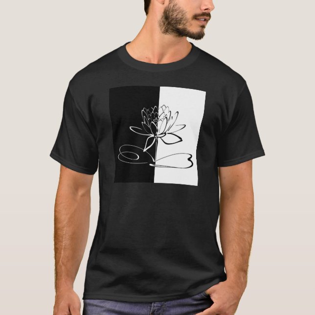 Yin Yang Black White Lotus Blossom T-Shirt (Front)