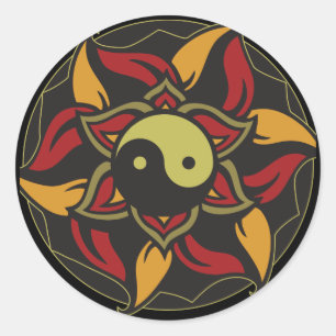 Yin Yang Blooming Lotus Classic Round Sticker