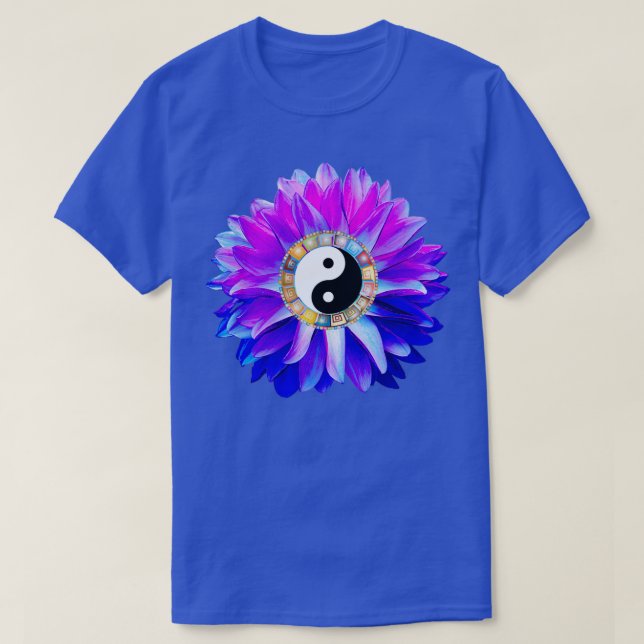 Yin Yang Blue Dahlia Flower  T-Shirt (Design Front)