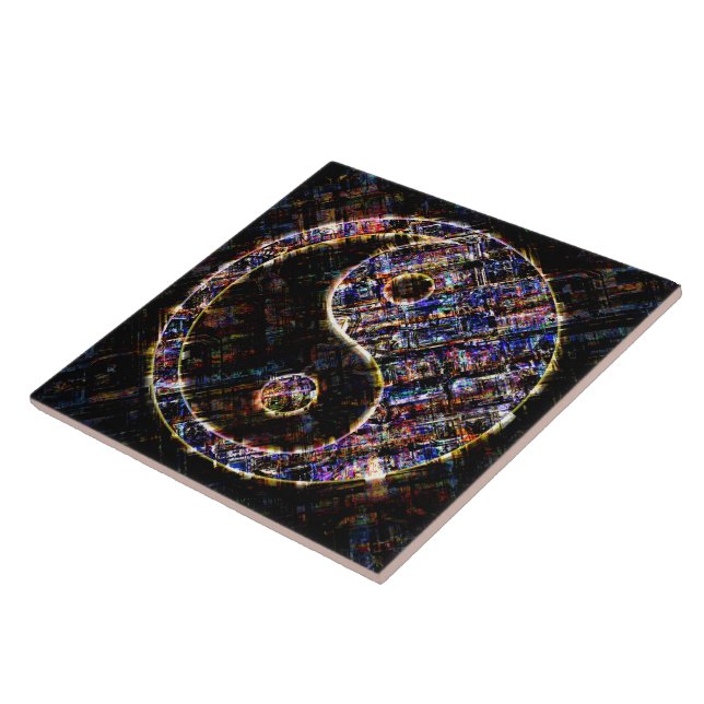 Yin Yang Blue Metal Fire Ceramic Tile (Side)