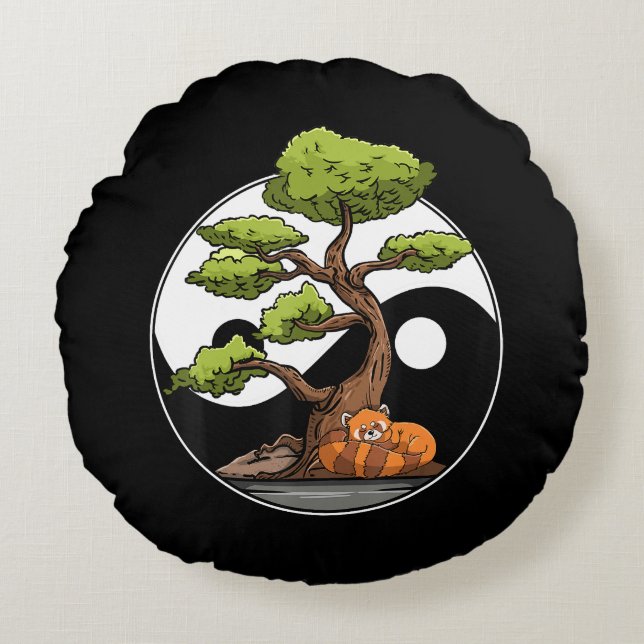 Yin Yang Bonsai Tao Taoism Spiritual Zen Meditate Round Cushion (Front)