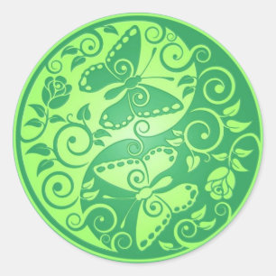 Yin Yang Butterflies, green Classic Round Sticker