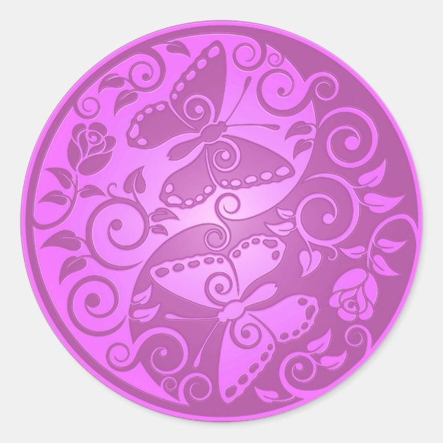 Yin Yang Butterflies, purple Classic Round Sticker (Front)