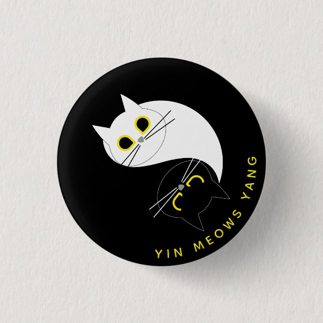 Yin Yang Cat Badge – Zen & Sass Black & White Pin (Front)