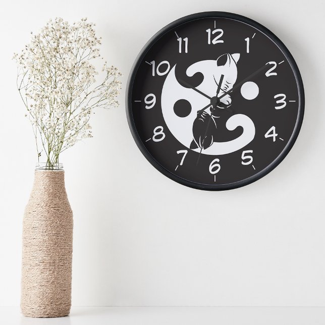 Yin Yang Cat Black and White Novelty Clock (The purrfect clock for cat lovers!)