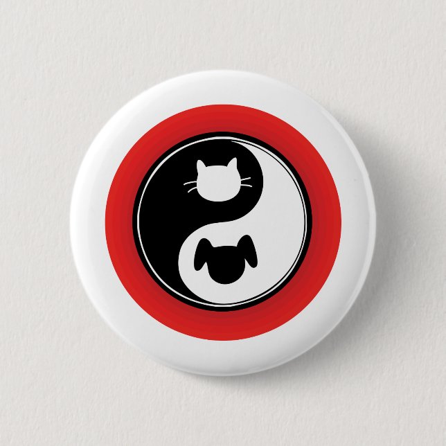 Yin Yang Cat Dog 6 Cm Round Badge (Front)