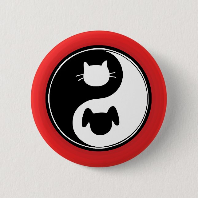 Yin Yang Cat Dog 6 Cm Round Badge (Front)