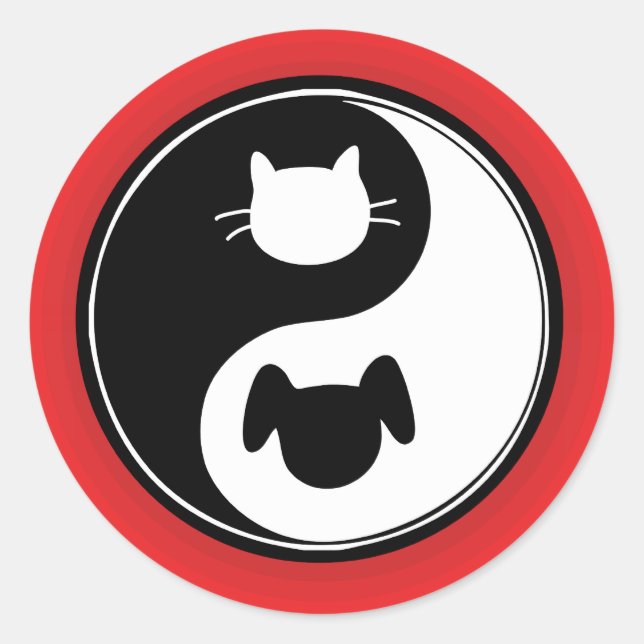 Yin Yang Cat Dog Classic Round Sticker (Front)