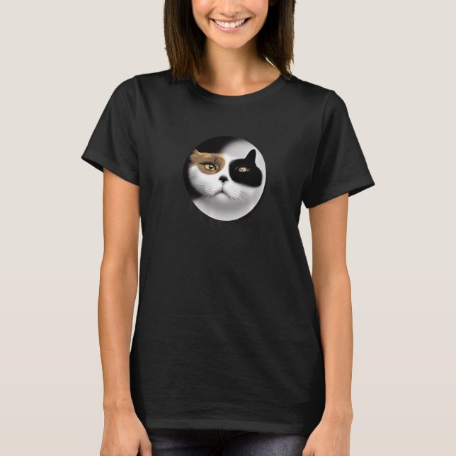 Yin Yang Cat Mask Balance Meditation Zen Cat Ying  T-Shirt (Front)