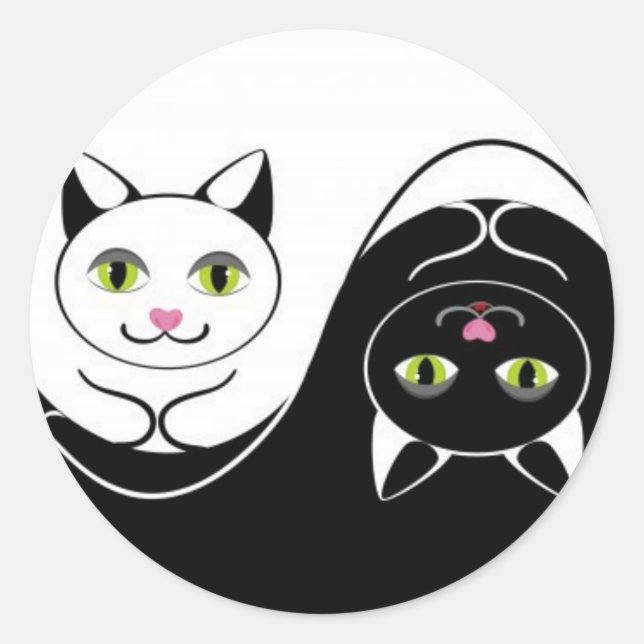 Yin Yang Cats Classic Round Sticker (Front)
