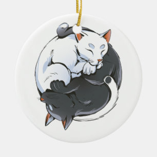 Yin Yang Cats – Peaceful Zen Cat Art Design Ceramic Ornament