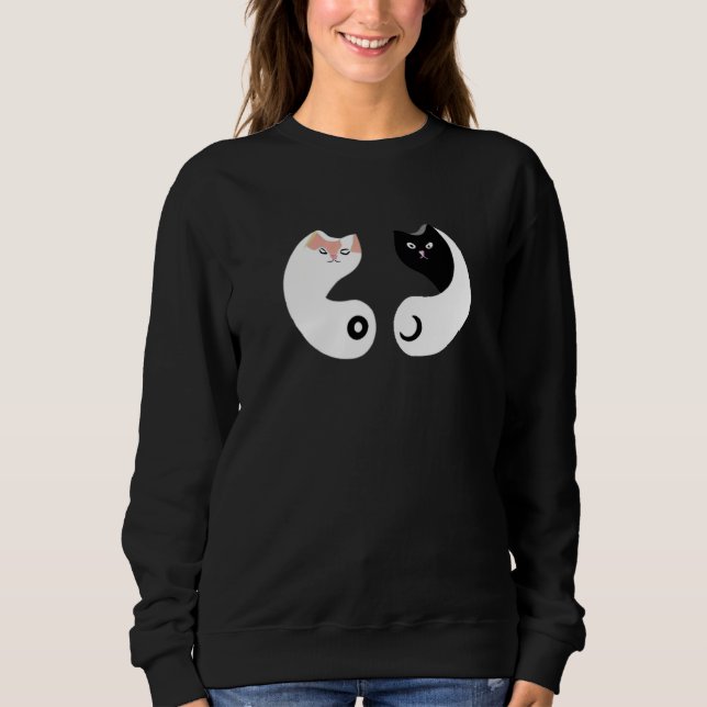 Yin Yang Cats White Black Eastern Philosophy Duali Sweatshirt (Front)