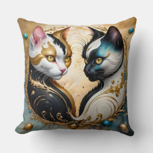 Yin-Yang Cats with Magical Cosmic Elements Cushion
