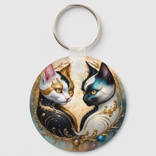 Yin-Yang Cats with Magical Cosmic Elements Key Ring