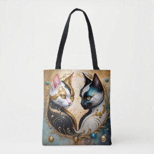 Yin-Yang Cats with Magical Cosmic Elements Tote Bag