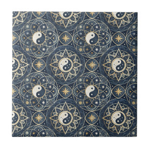 Yin Yang Celestial Harmony Mandala Design Pattern Ceramic Tile