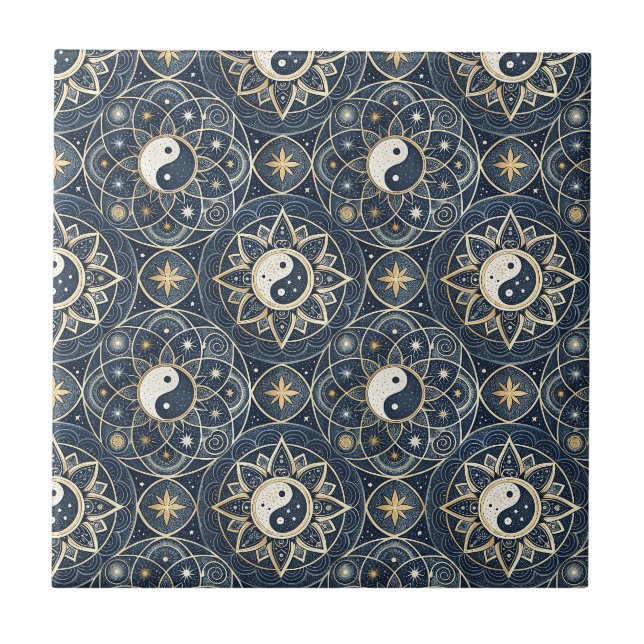 Yin Yang Celestial Harmony Mandala Design Pattern Ceramic Tile (Front)