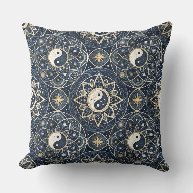 Yin Yang Celestial Harmony Mandala Design Pattern Cushion (Front)
